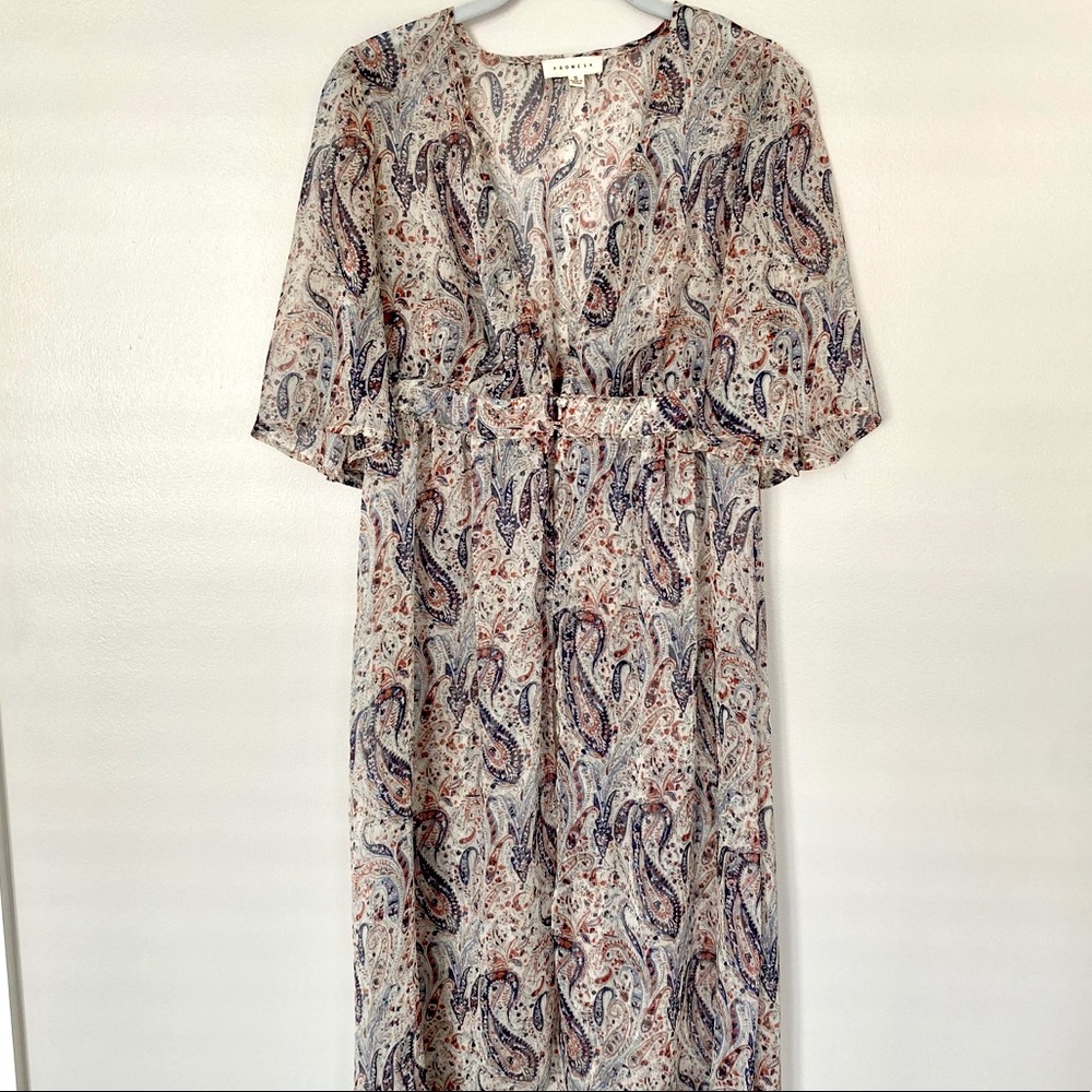Promesa Sheer Front Button Up Paisley Dress